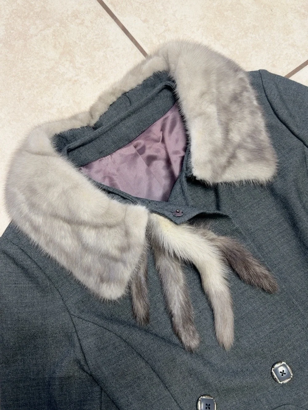 Vintage 50s Gray Princess Coat Genuine Mink Fur Collar Union Made XS S